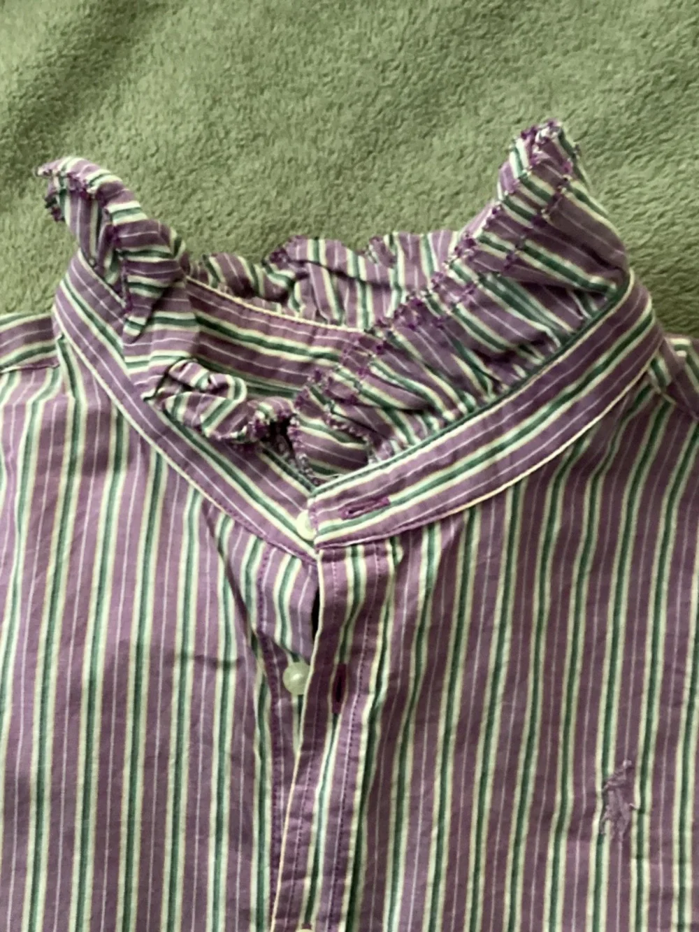 Ralph Lauren Girl Striped Shirt Size 12 Frilled Collar White Purple Long Sleeve
